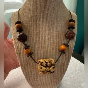 Vintage Japanese Netsuke Animal Pendant Necklace